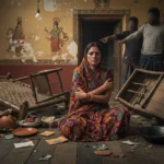 This powerful image portrays the harrowing reality of dowry-related violence.