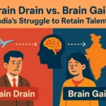 Brain drain vs brain gain India infographic showing talent migration, returning professionals, and India’s global workforce