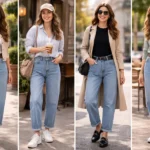 Barrel leg jeans outfits, casual everyday style,